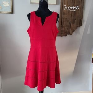 Sharagano Sunkiss Coral Crimson Red Sleeveless Zip Stretch Shift Dress Womens 12